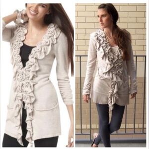 Vintage Anthropologie Moth Cashmere Blend Ruffle Plaza Cardigan in Gray XS